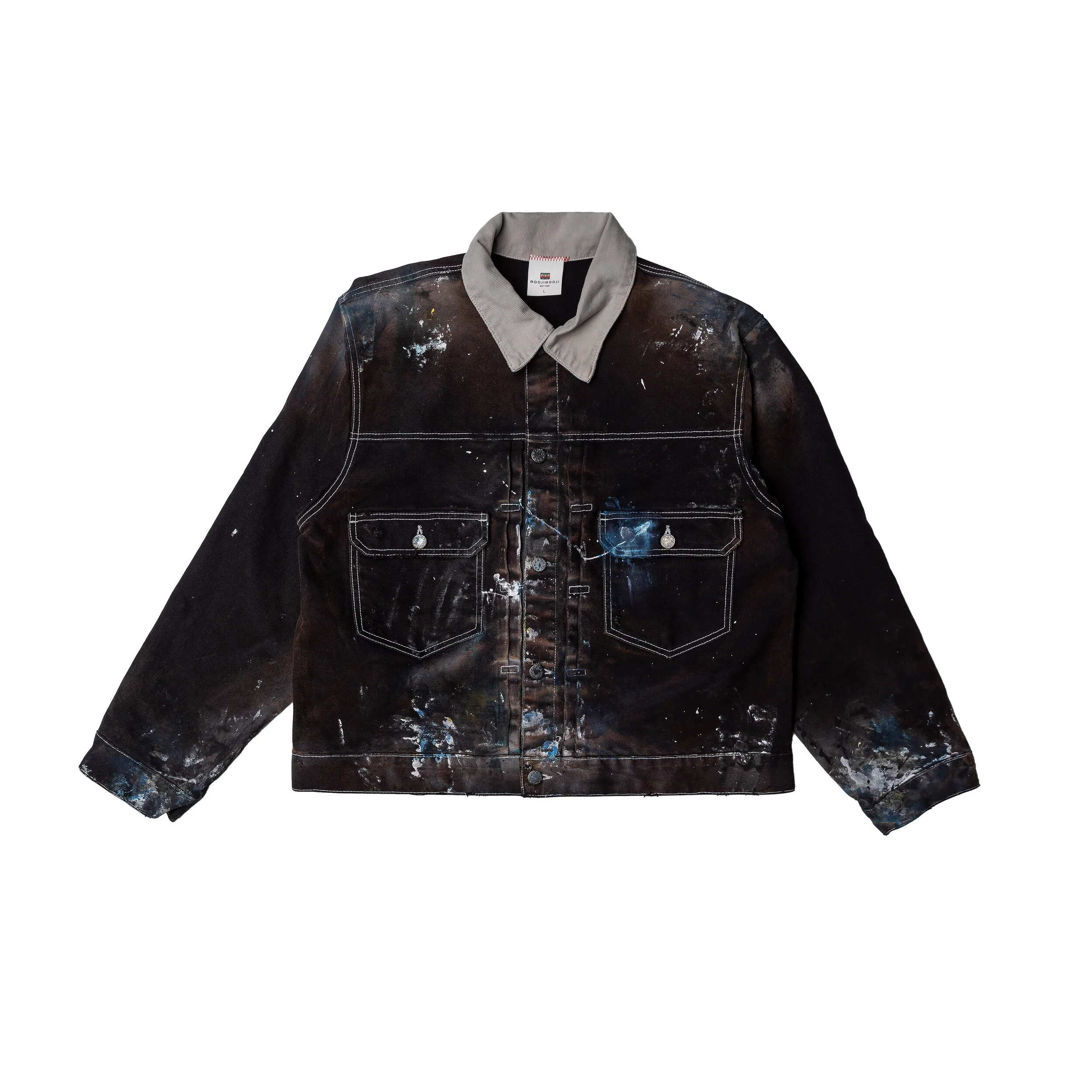CLASSIC WORK JACKET 02 / AGED BLACK PAINT — MOOJIMOOJI